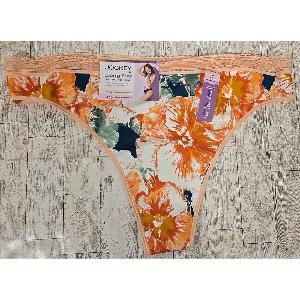 Jockey Period Underwear Thong 4XL Light Absorbency Microfiber Stretch Floral